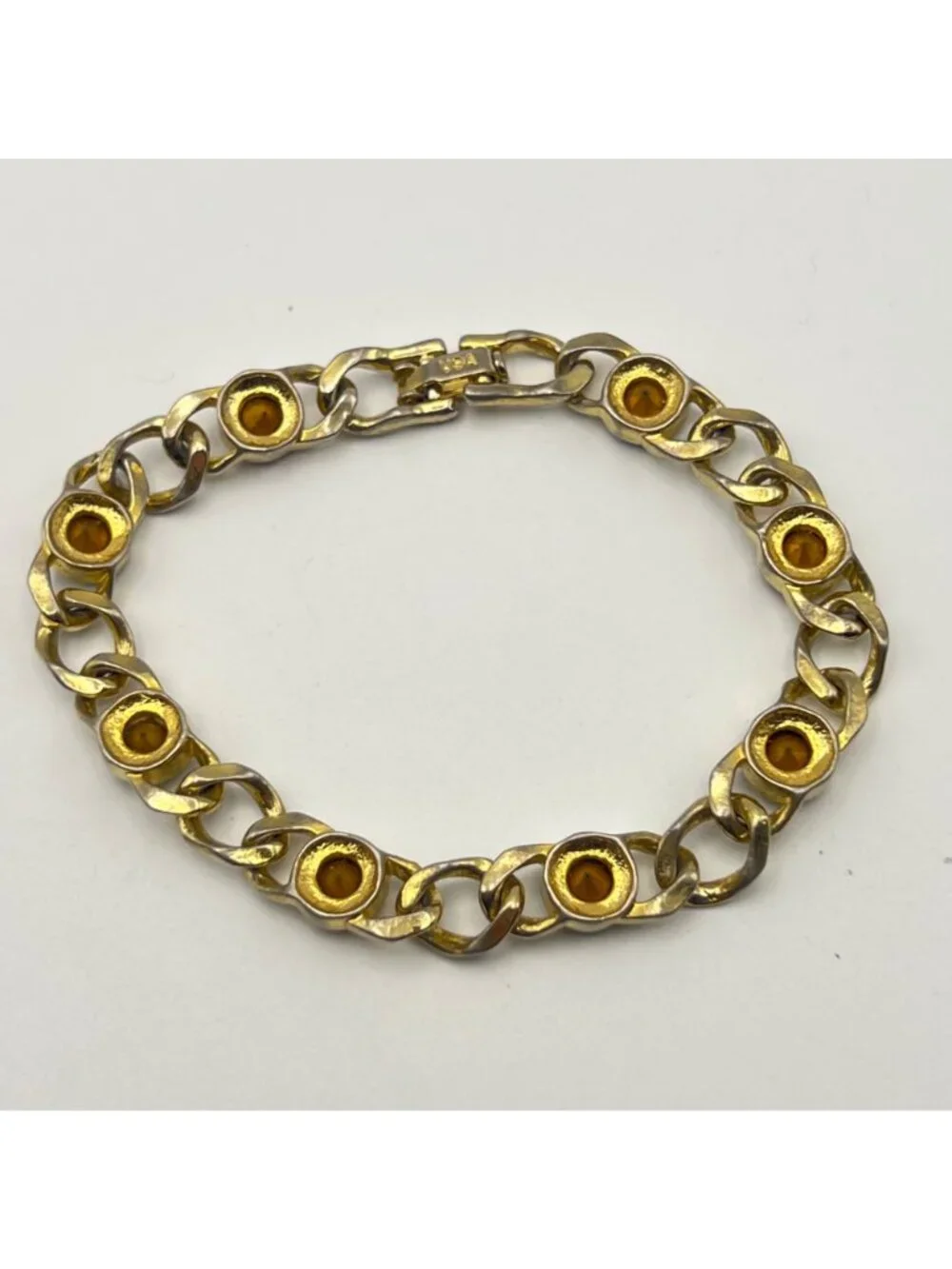 Jewel Tone Bracelet Multicolor Rhinestone Bezel Signed USA 7.5